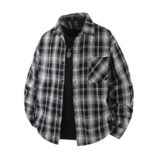 Herren Oversize kariertes Flanellhemd mit Brusttasche und entspannter Overshirt-Passform Nord Taschen