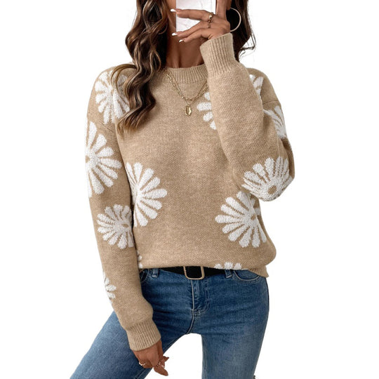 Damen Lässiger Pullover mit Blumenmuster Nord Taschen