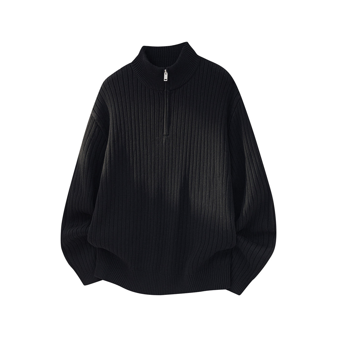 Unisex Weit geschnittener Rippenstrick-Pullover mit halbem Reißverschluss und Stehkragen Nord Taschen