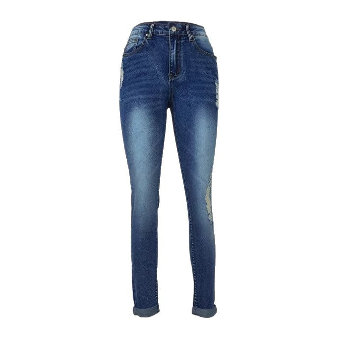 Damen Cropped Slim-Fit Denimhose mit mittelhohem Bund, Cuffed‑Saum und dezenter Used‑Optik Nord Taschen
