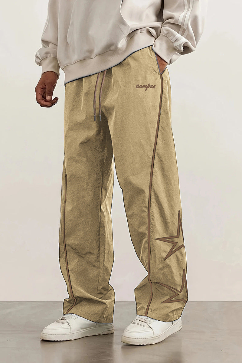 Herren Weite Trackpants mit Kontrastpaspel, Kordelzug und Sternapplikation Nord Taschen
