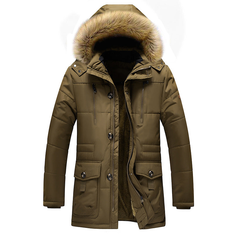 Herren Urbaner Winterparka mit Doppelverschluss, pelzbesetzter Kapuze und multifunktionalen Utility‑Taschen Nord Taschen
