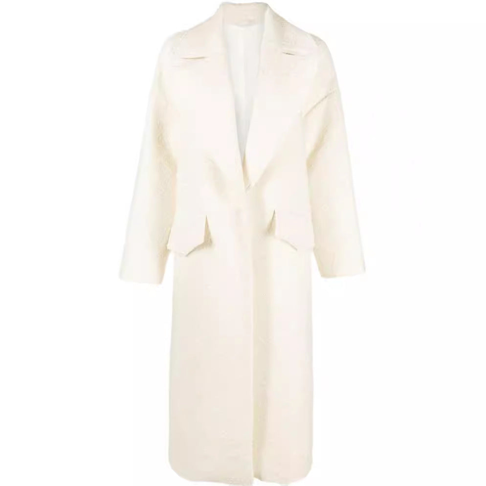 Damen Langer Bouclé‑Mantel mit kastiger Silhouette und aufgesetzten Pattentaschen Nord Taschen