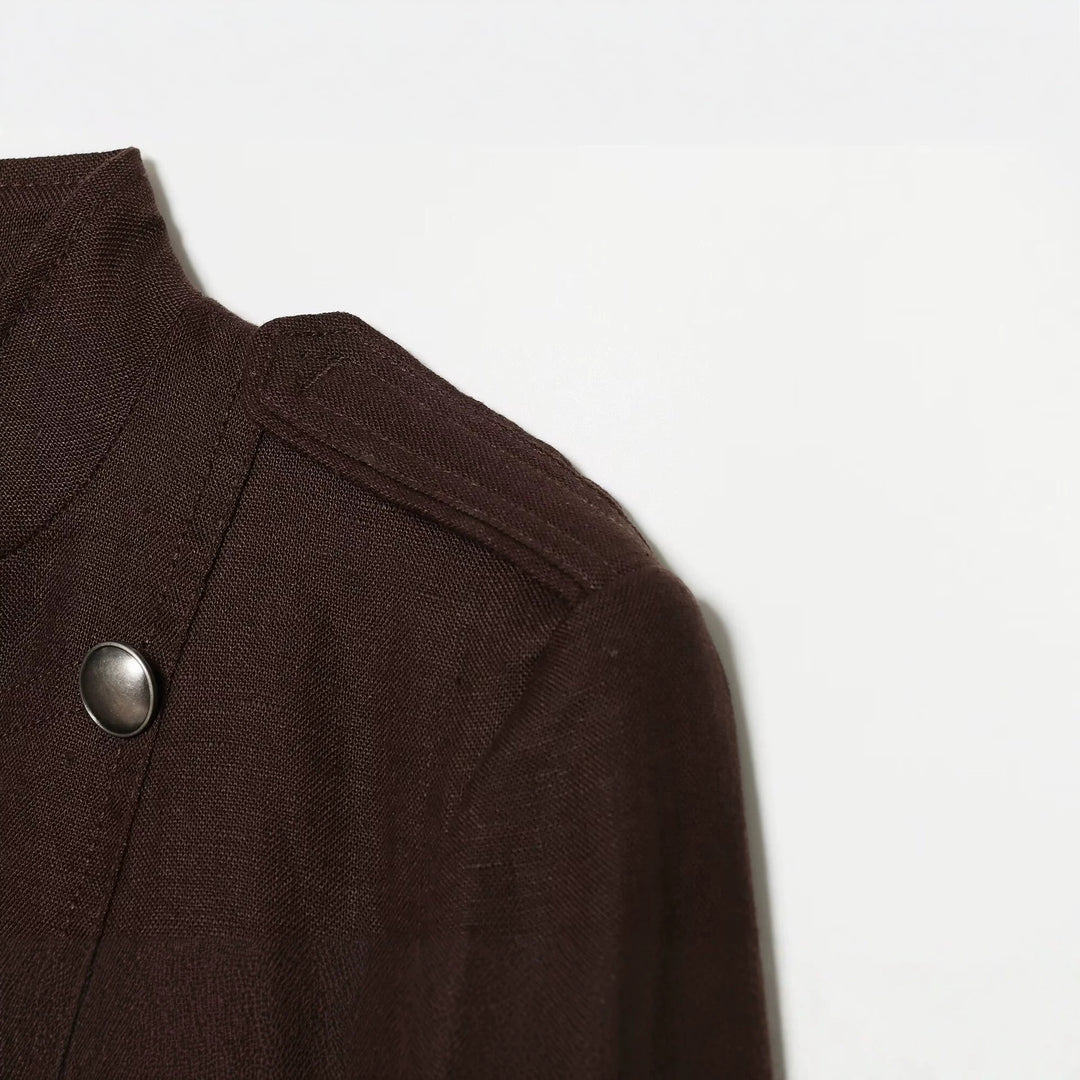 Damen Cropped Feldjacke im Militärstil mit Stehkragen, Epauletten und doppelter Zierknopfleiste Nord Taschen