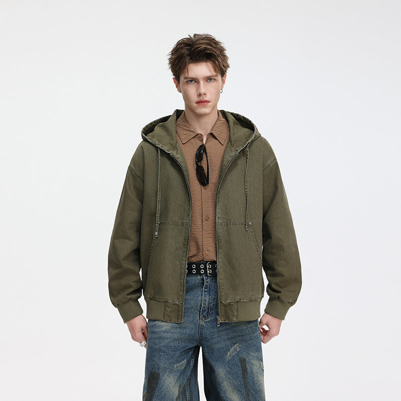 Herren Oversize Kapuzenjacke aus gewaschenem Canvas mit Reißverschluss und Utility-Taschen Nord Taschen