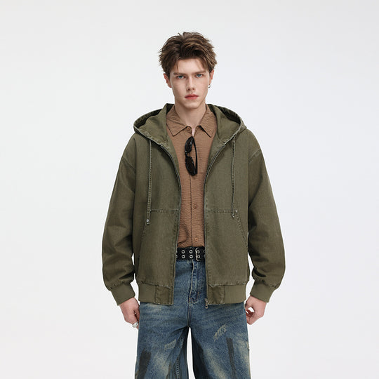 Herren Oversize Kapuzenjacke aus gewaschenem Canvas mit Reißverschluss und Utility-Taschen Nord Taschen