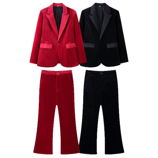 Damen Samt-Blazer mit Satin-Revers und taillierten Abnähern Nord Taschen