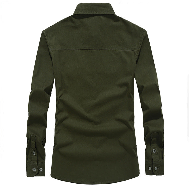 Herren Military-Utility Langarm-Canvashemd mit Brustpattentaschen und Schulterepauletten Nord Taschen