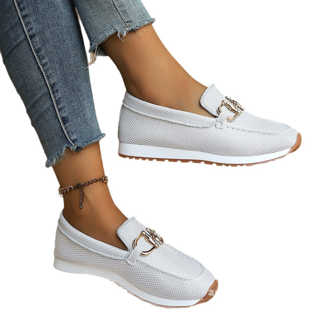 Damen Atmungsaktive Mesh-Slipper-Loafer mit goldfarbener Schnallendekor und leichter Gummisohle Nord Taschen