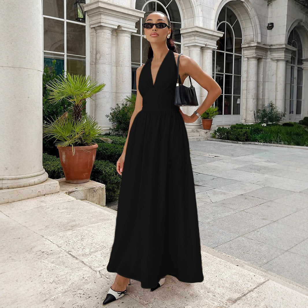 Damen Elegantes Maxikleid mit tiefem V-Ausschnitt und fließendem Schnitt