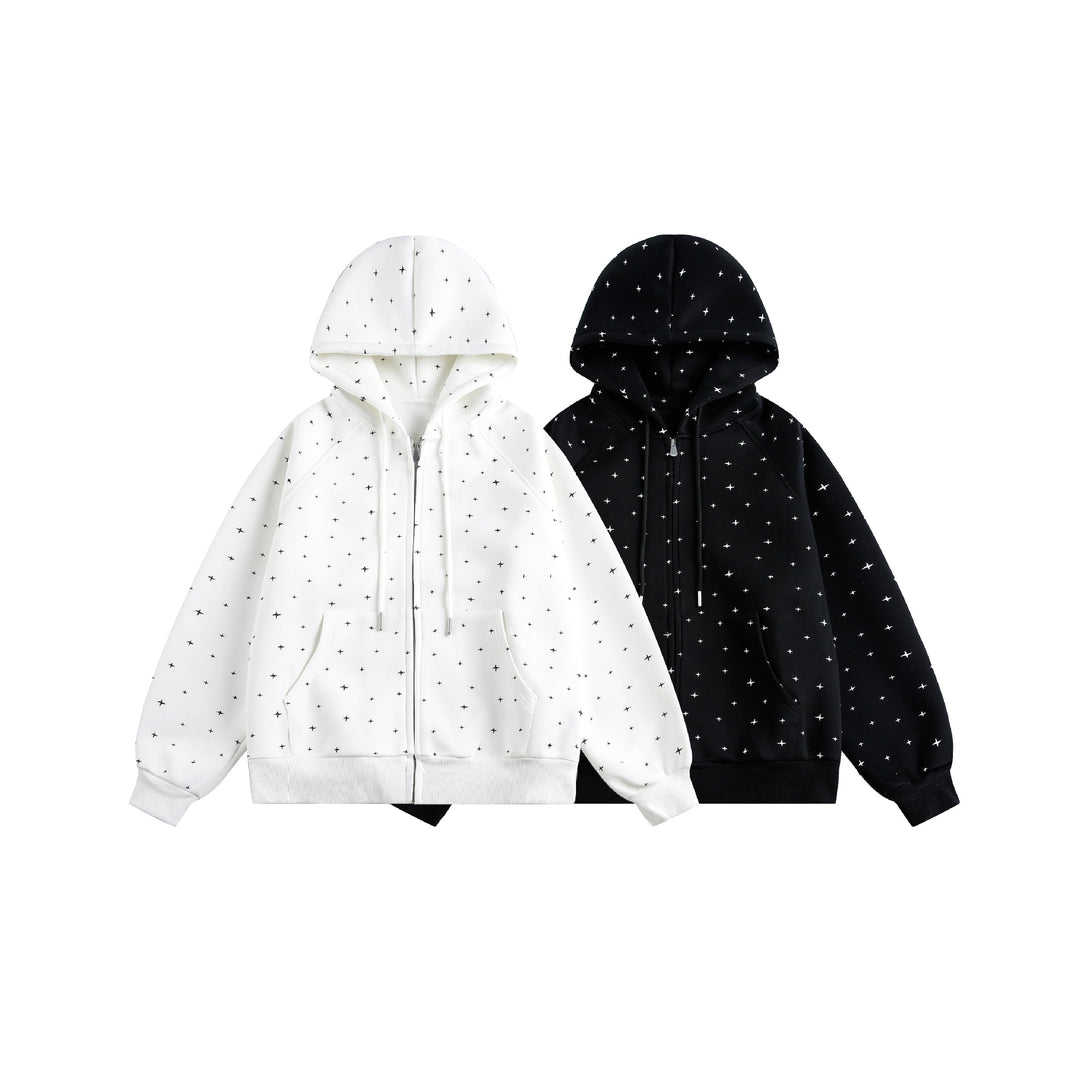 Unisex Oversize-Kapuzenjacke mit Sternchen-Print und durchgehendem Reißverschluss Nord Taschen