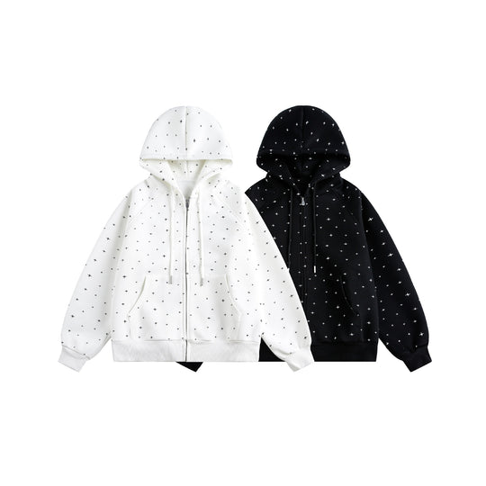 Unisex Oversize-Kapuzenjacke mit Sternchen-Print und durchgehendem Reißverschluss Nord Taschen
