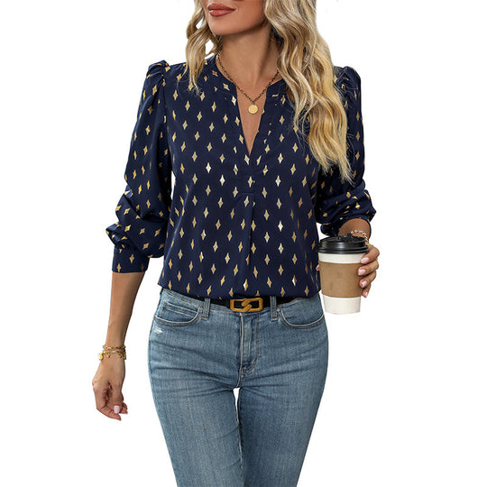 Damen Elegante Bluse mit geometrischem Muster Nord Taschen