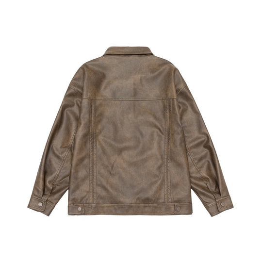 Herren Kastig geschnittenes Overshirt im Vintage‑Lederlook mit Druckknopf‑Front und Brustklappe Nord Taschen