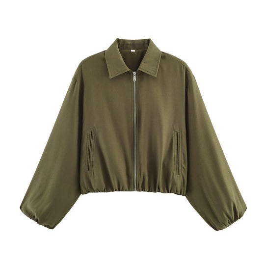 Damen Kurzjacke im Harrington‑Stil mit Polka‑Dot‑Muster, Ballonärmeln und elastischem Saum Nord Taschen