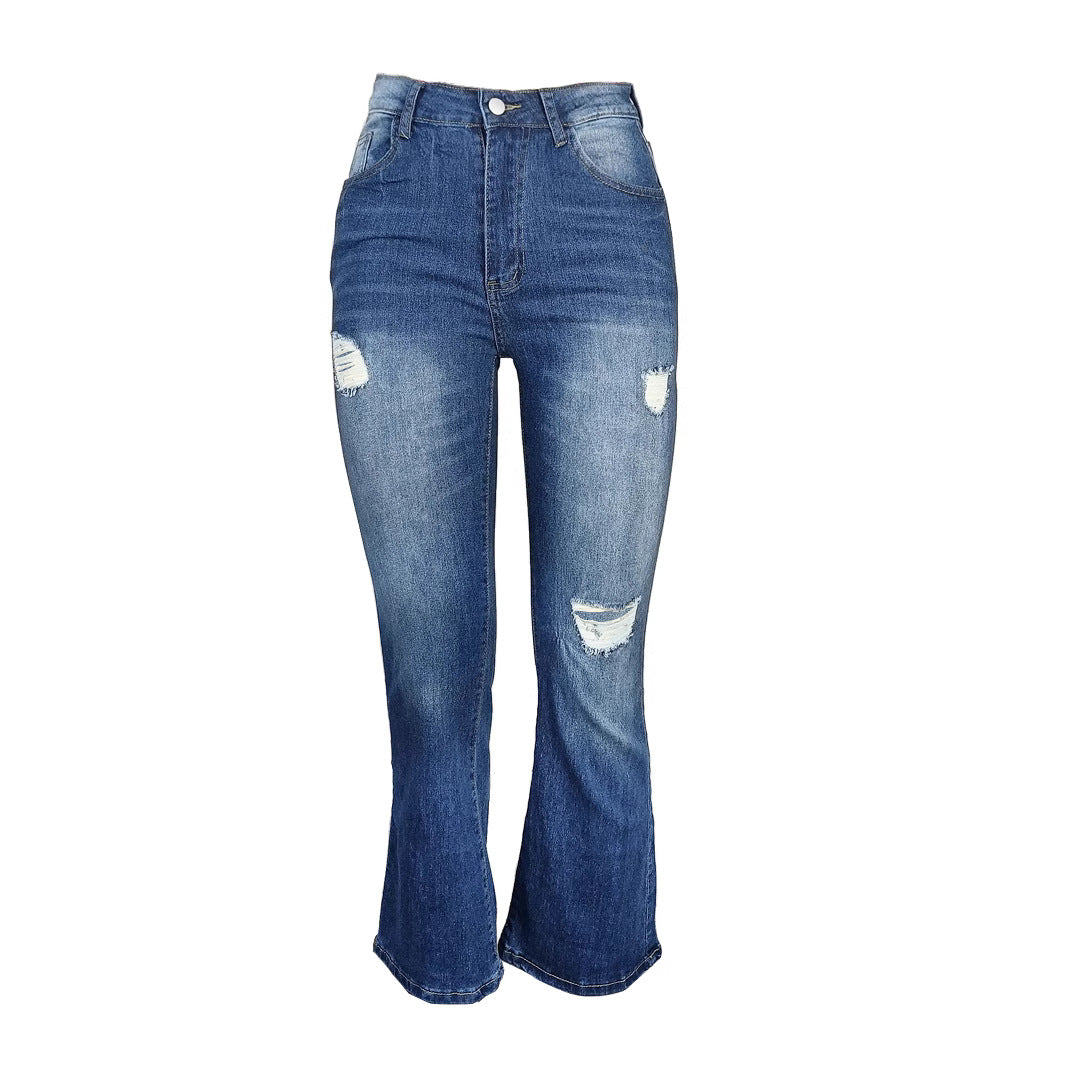 Damen Weite High-Waist Denim-Jeans im Wide‑Leg-Look mit gezielten Destroyed-Details Nord Taschen
