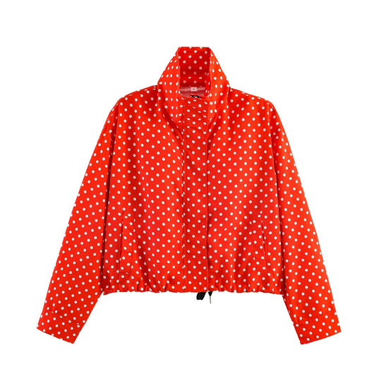 Damen Gekürzte Punkte-Utility-Jacke mit Stehkragen und Tunnelzug Nord Taschen