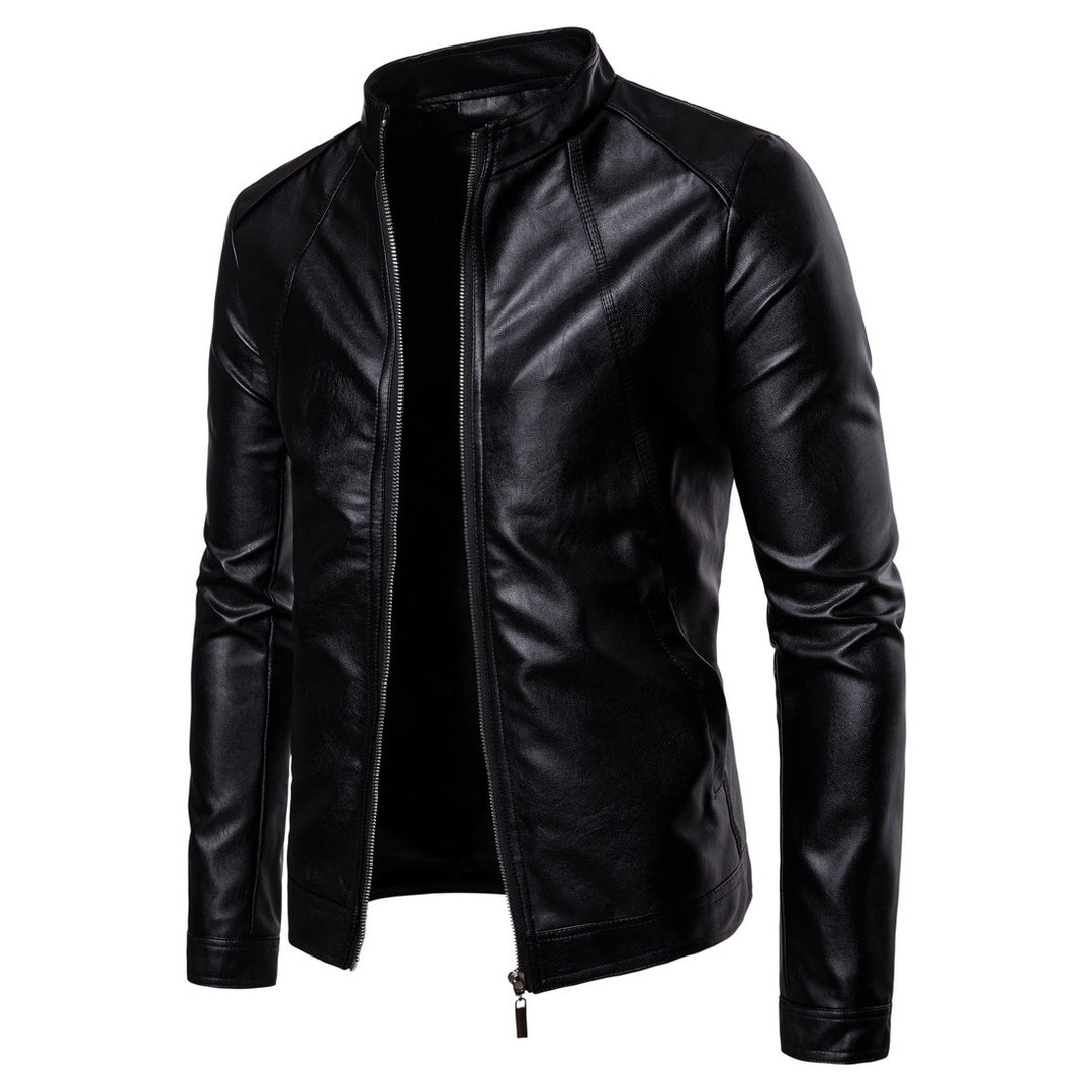 Herren Slim-Fit Biker-inspirierte Kunstlederjacke mit Stehkragen und minimalistischer Nahtführung Nord Taschen
