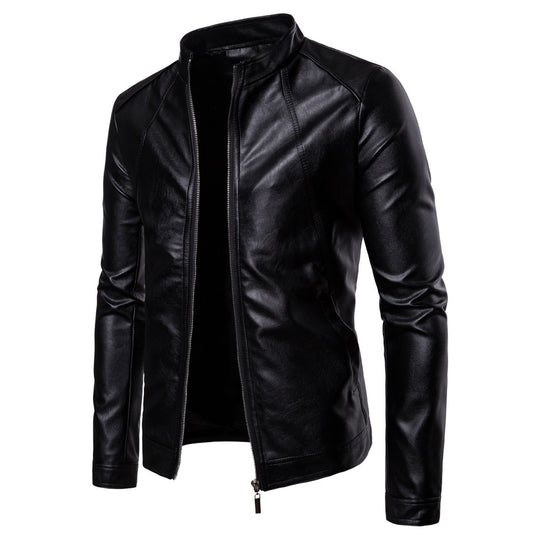 Herren Slim-Fit Biker-inspirierte Kunstlederjacke mit Stehkragen und minimalistischer Nahtführung Nord Taschen