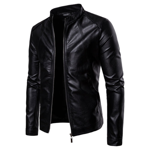 Herren Slim-Fit Biker-inspirierte Kunstlederjacke mit Stehkragen und minimalistischer Nahtführung Nord Taschen