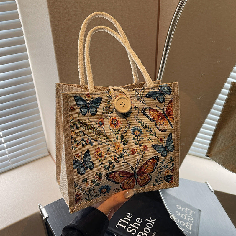 Damen Jute-Tragetasche mit buntem Schmetterlingsdesign und stabilen Griffen Nord Taschen