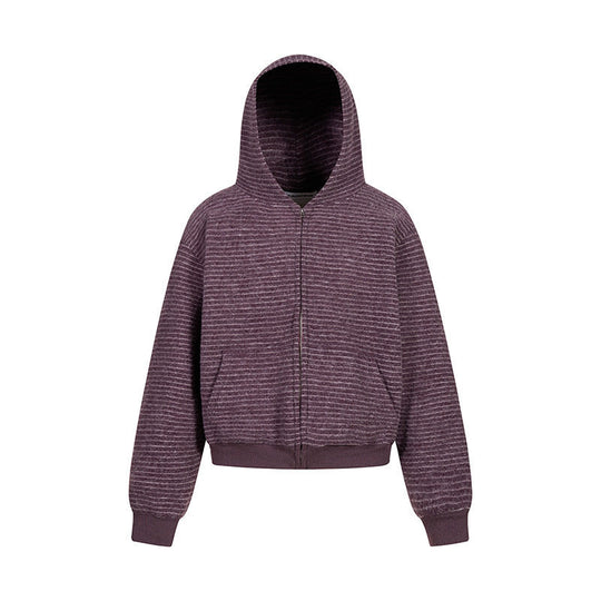 Damen Kurz geschnittene Kapuzen‑Zipjacke mit horizontalem Streifenrelief und elastischem Bund Nord Taschen