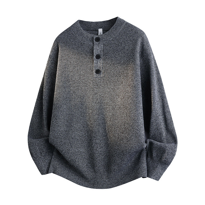 Unisex Oversized Rippen-Henley-Pullover mit verlängertem Rückensaum und 3-Knopf-Leiste Nord Taschen