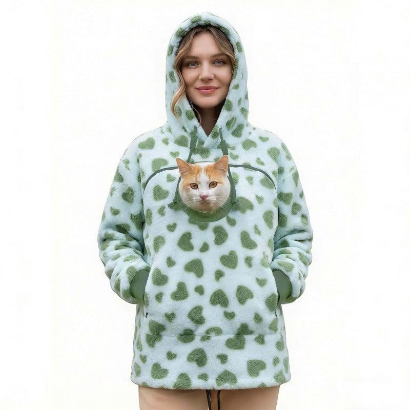 Damen Kapuzenpullover mit integrierter Katzenhöhle und extra weichem Fleece Nord Taschen