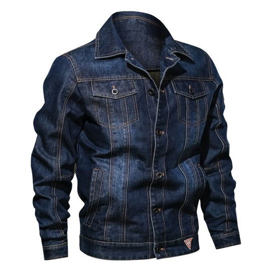 Herren Robuste Denim-Truckerjacke im Vintage-Washed-Look mit Kontraststeppungen Nord Taschen