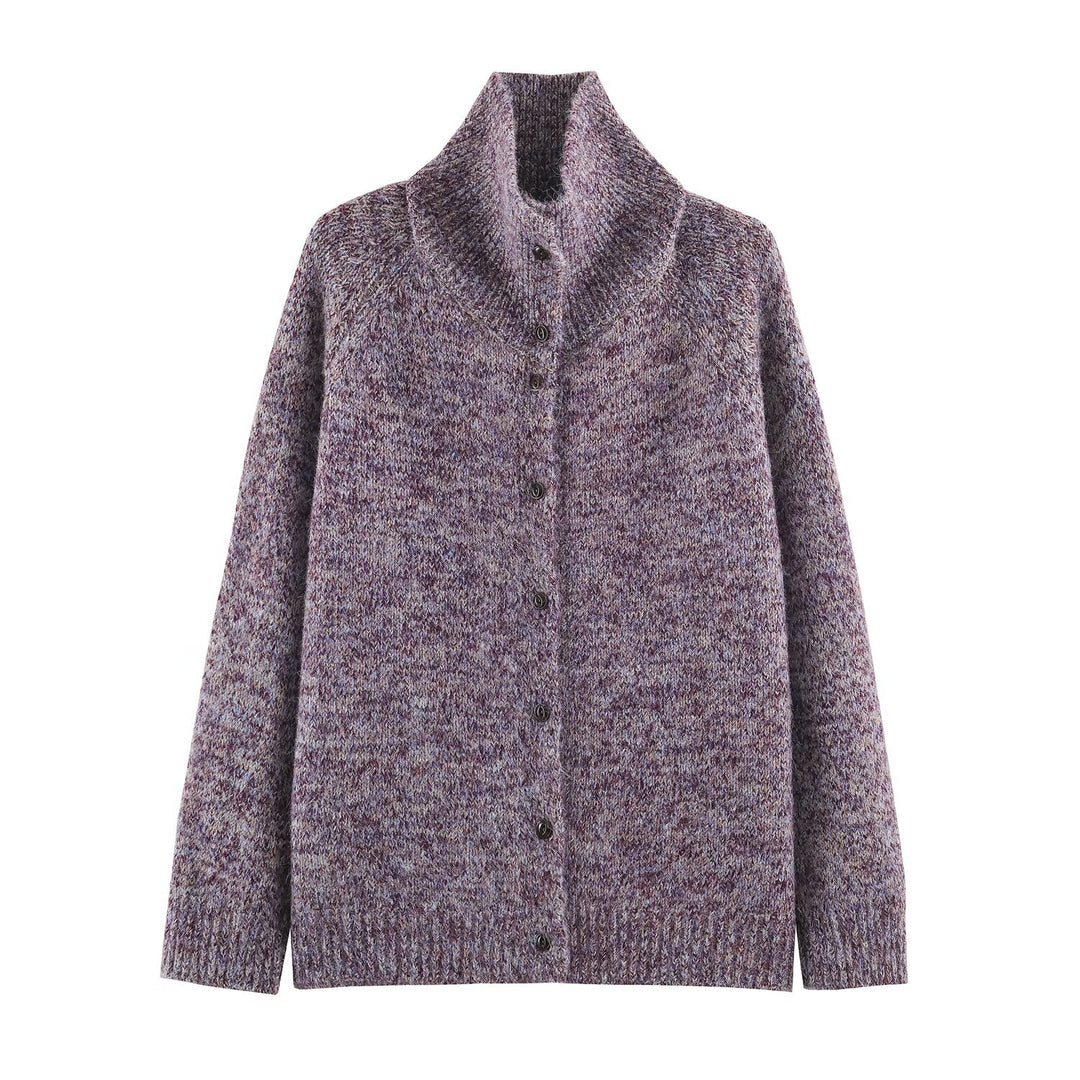 Damen Grobgestrickter Cardigan mit hohem Rollkragen und durchgehender Knopfleiste Nord Taschen