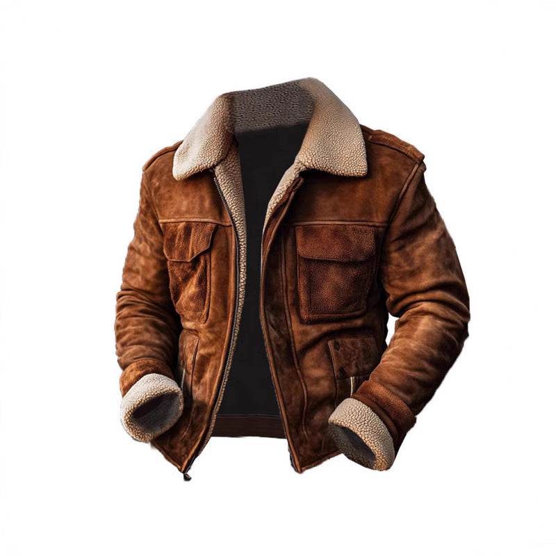 Herren Lammfell‑Imitat‑Fliegerjacke im Vintage‑Lederlook Nord Taschen
