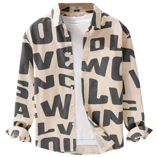 Herren Baumwoll-Overshirt mit Allover-Lettering-Print, Relaxed-Fit und Kentkragen Nord Taschen