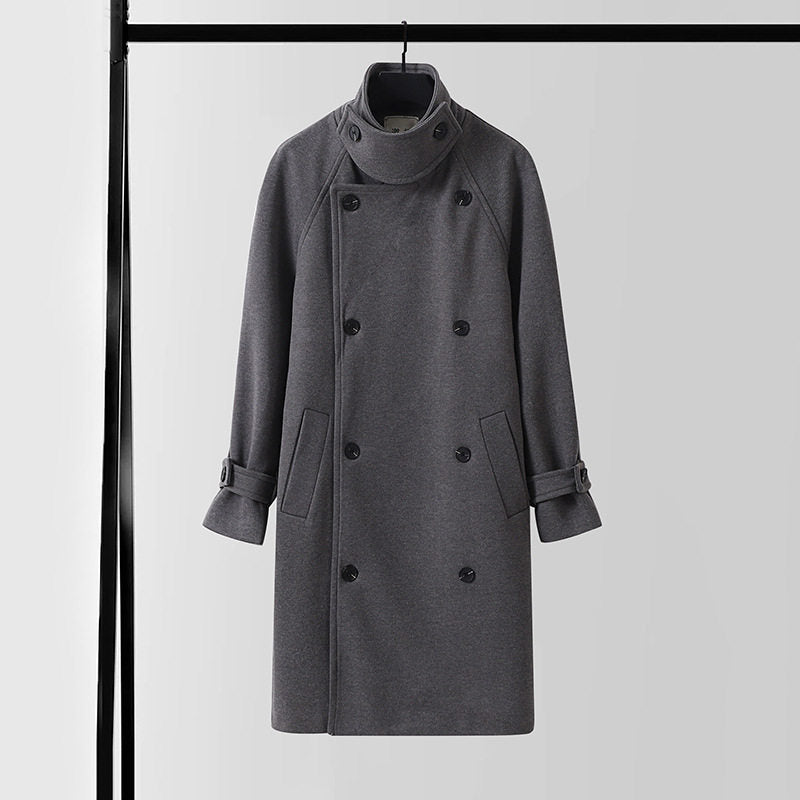 Herren Eleganter Mantel im Longcoat‑Stil aus Wollmix mit Doppelreihe, taillierendem Bindegürtel und dekorativer Schulterpasse Nord Taschen