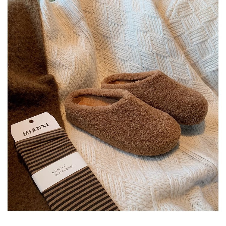 Damen Kuschelige Teddy-Filz Hausschlappen mit geschlossener Kappe und gepolstertem Fußbett Nord Taschen