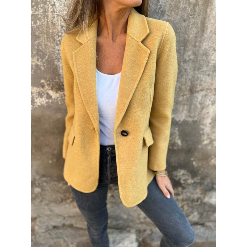 Damen Kastenförmiger Kurzmantel im Blazer-Look aus Wollmix mit fallendem Revers Nord Taschen