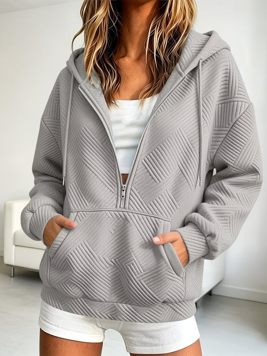 Damen Gequilteter Half-Zip Kapuzenpullover mit geometrischer Steppstruktur Nord Taschen