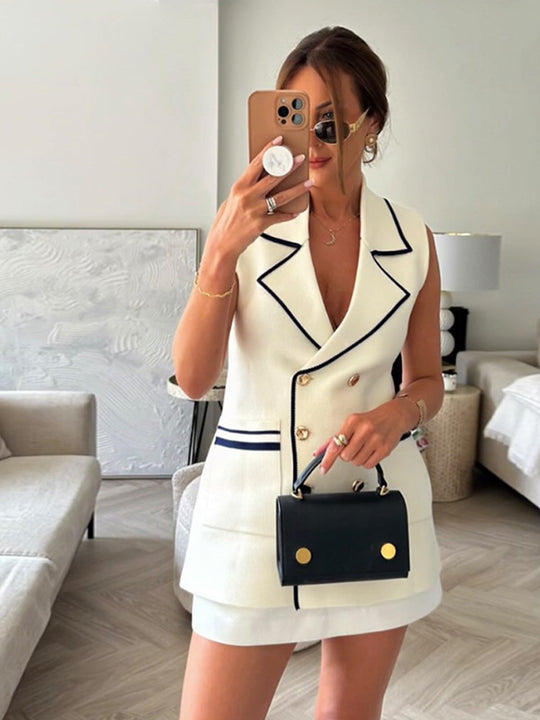 Damen Doppelreihiges Blazer-Minikleid mit Kontrastpaspel Nord Taschen