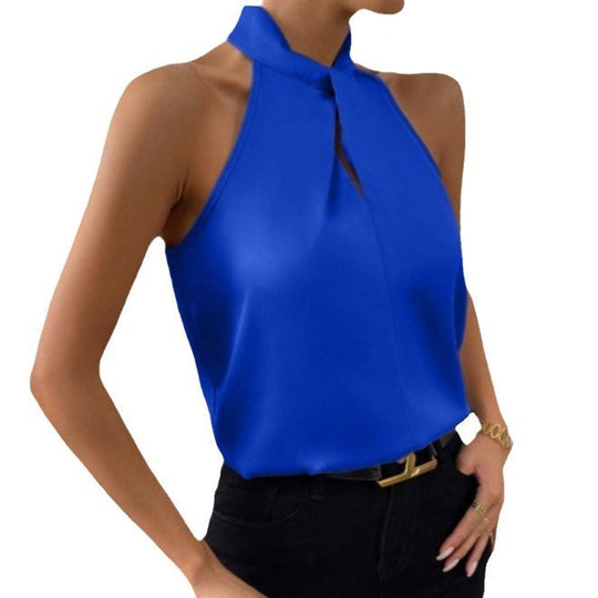 Damen Knoten Hals Stil Top Seide - Arvani