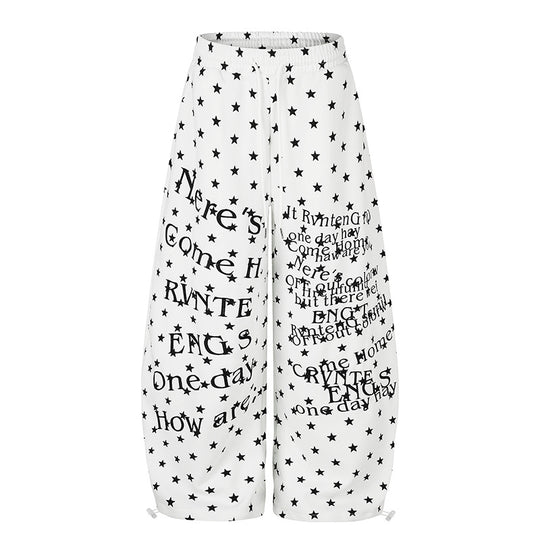 Damen Weite Palazzo-Loungehose mit Sternenallover, Tunnelzugbund und typografischem Print Nord Taschen