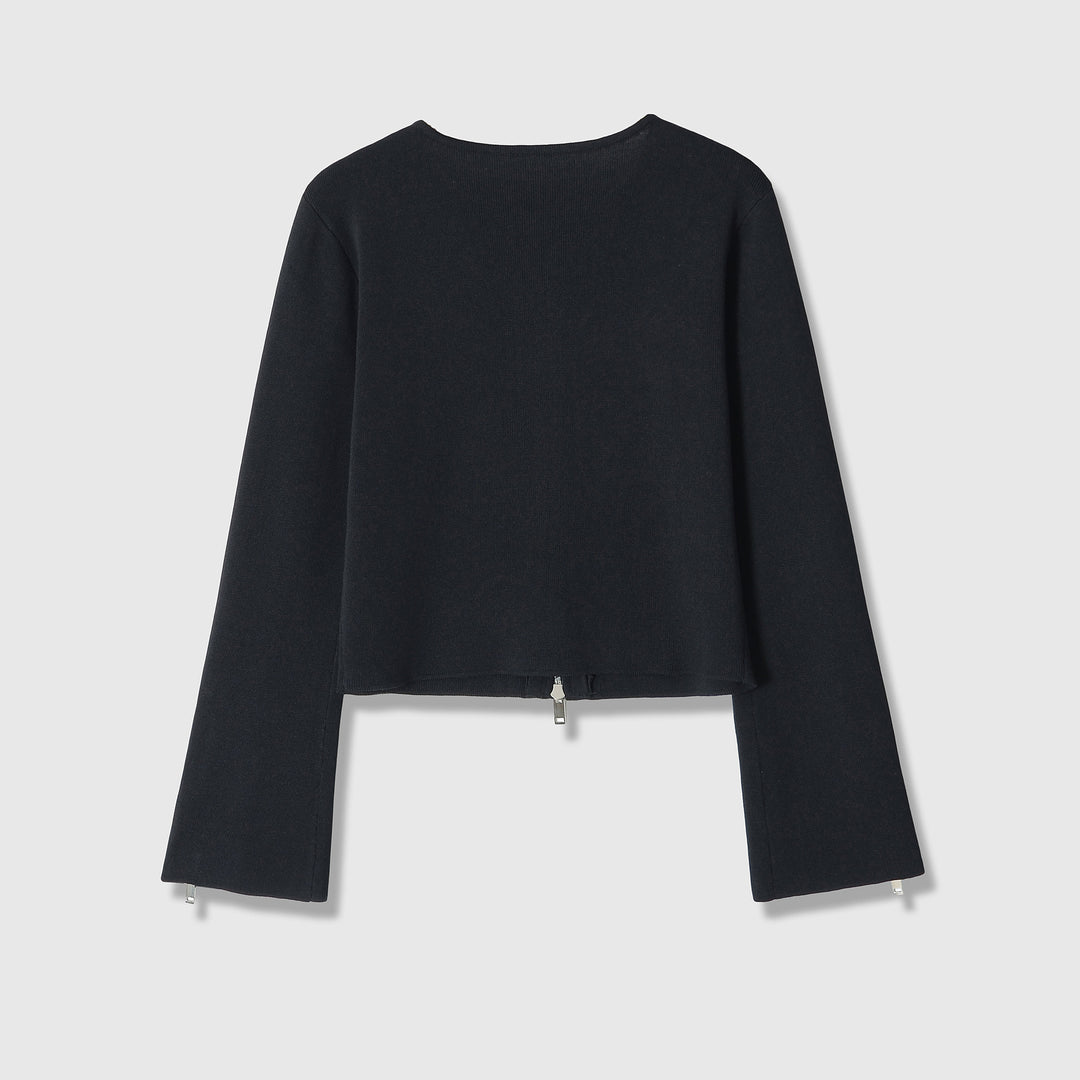 Damen Kurzgeschnittene Feinstrick-Jacke mit Zwei-Wege-Reißverschluss und Ärmelzipper Nord Taschen