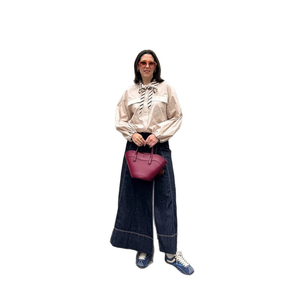 Damen Bluse mit Schleifenkragen, überschnittener Schulterpartie und voluminösen Ballonärmeln Nord Taschen