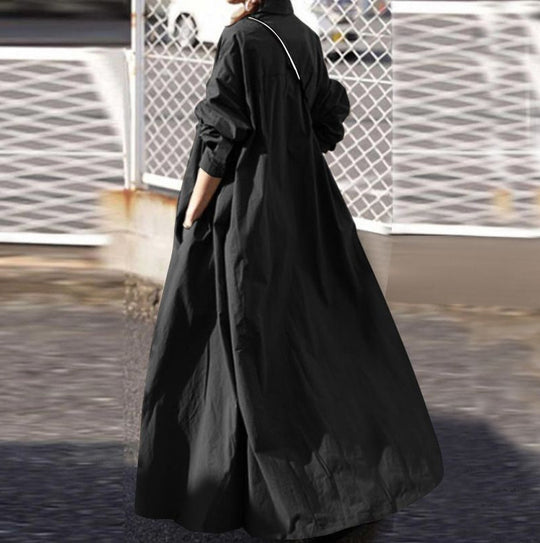 Damen Oversize-Hemdblusenkleid in A-Linie mit Hemdkragen Nord Taschen