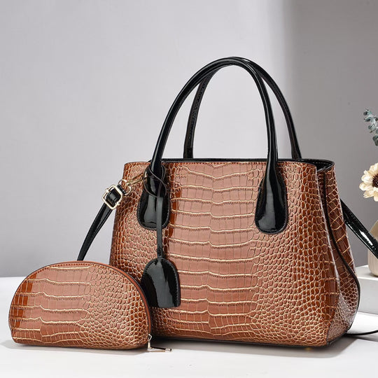 Damen elegante Handtasche mit fühlbarem Krokodilleder und abnehmbarer Clutch Nord Taschen