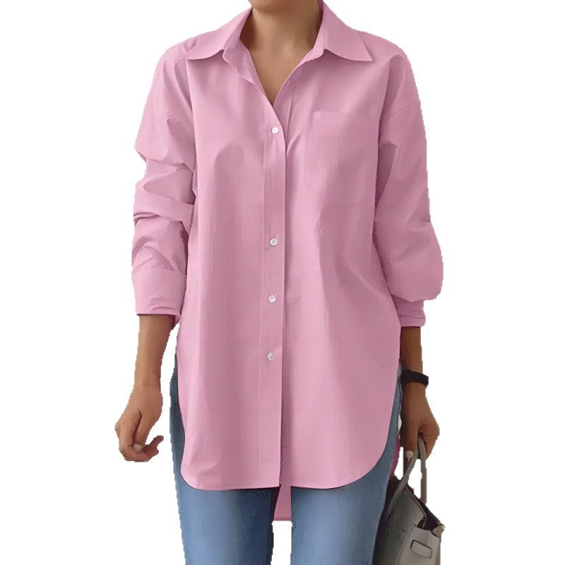 Damen Oversized Hemdbluse mit verlängertem Saum und Seitenschlitzen Nord Taschen