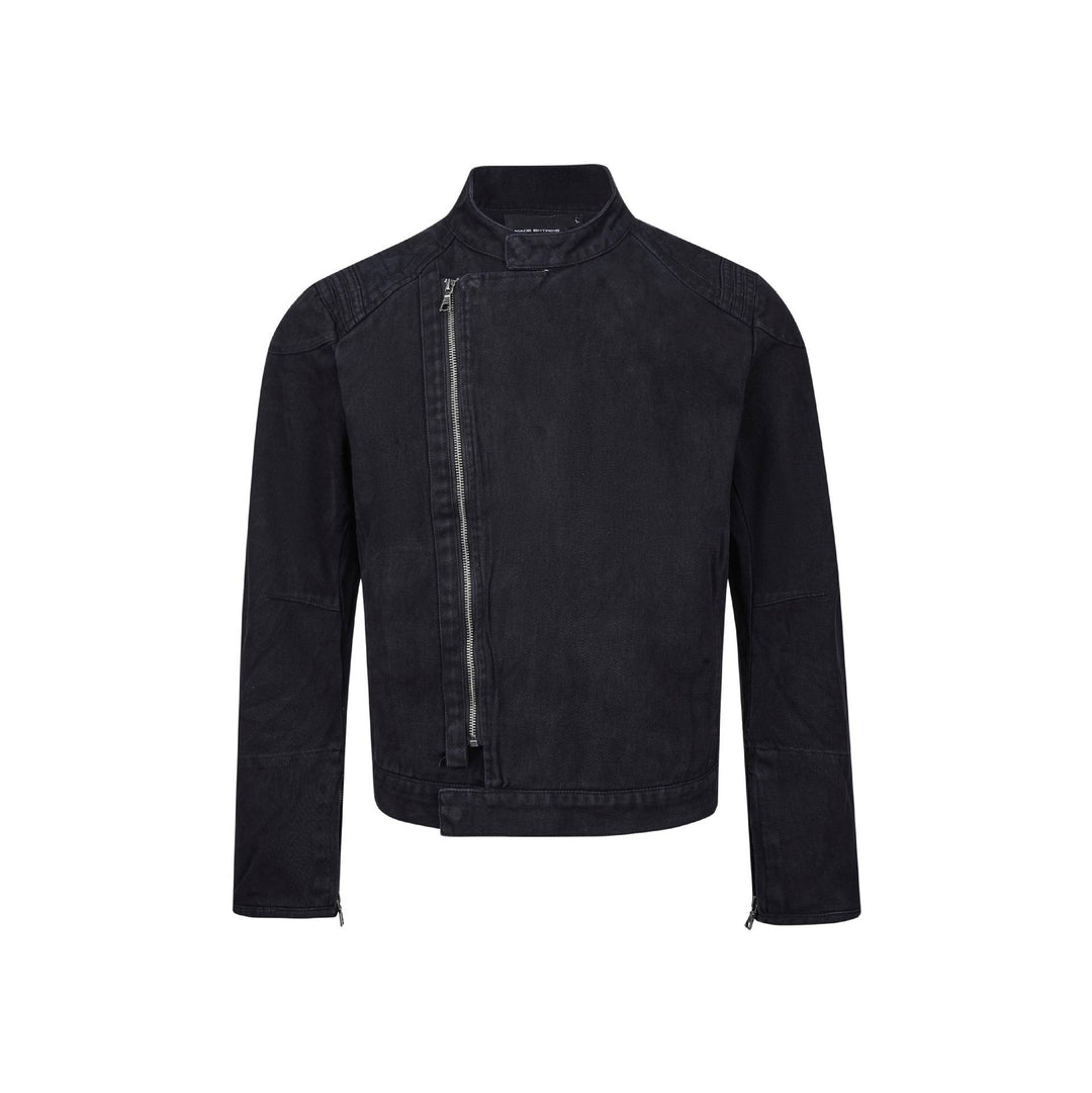 Herren Kurz geschnittener asymmetrischer Canvas-Bikerblouson mit Funnelkragen und Reißverschluss-Detail Nord Taschen