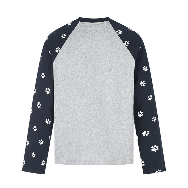 Damen Casual-Langarmshirt im Raglanstil mit Hunde-Pfotenmuster und Statement-Frontprint Nord Taschen