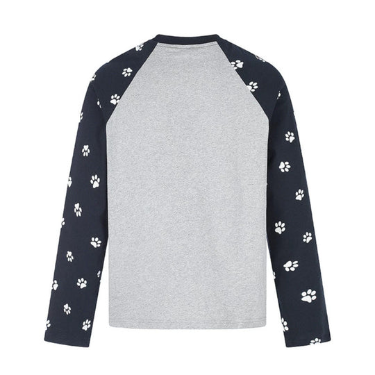 Damen Casual-Langarmshirt im Raglanstil mit Hunde-Pfotenmuster und Statement-Frontprint Nord Taschen