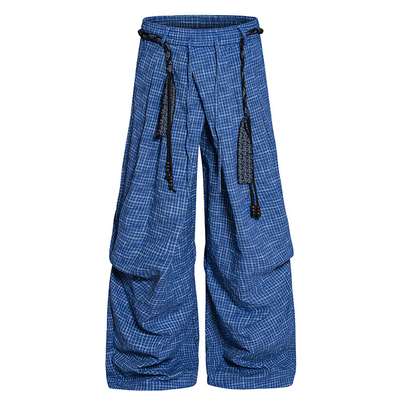 Damen Weite Palazzo‑Hose mit Lagen‑Falten, hohem Bund und dekorativem Kordelgürtel Nord Taschen