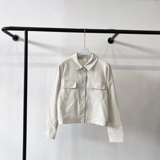 Damen Kurze Overshirt-Jacke aus leichtem Baumwollmix mit Brusttaschen Nord Taschen