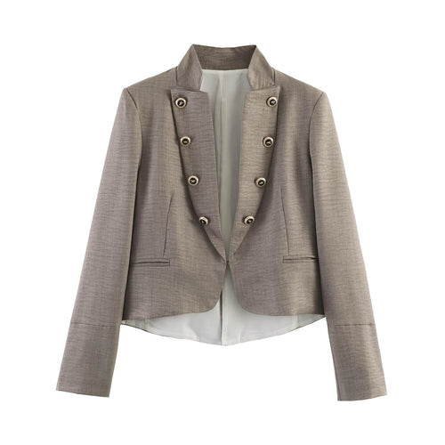 Damen Kurzblazer mit Stehkragen, doppelreihiger Zierknopfleiste und taillierter Silhouette Nord Taschen